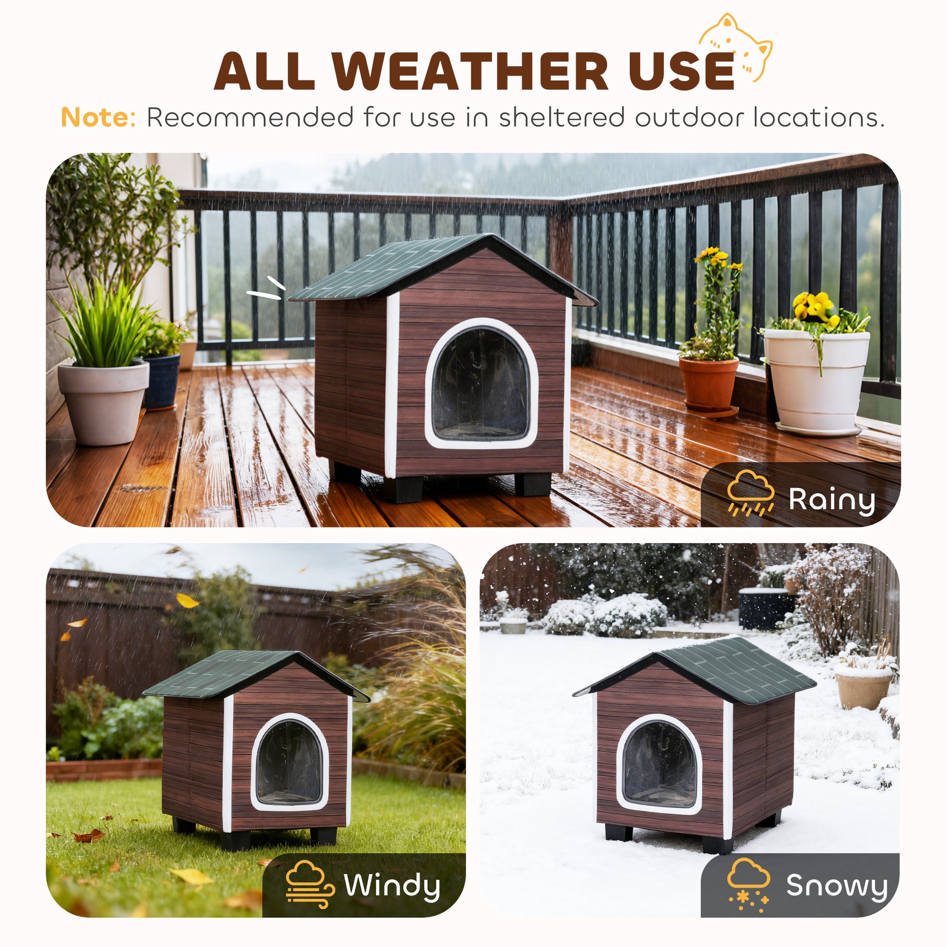 Insulated Outdoor Cat House, Waterproof Feral Cat Shelter with Elevated Base and Cushion, Red-brown