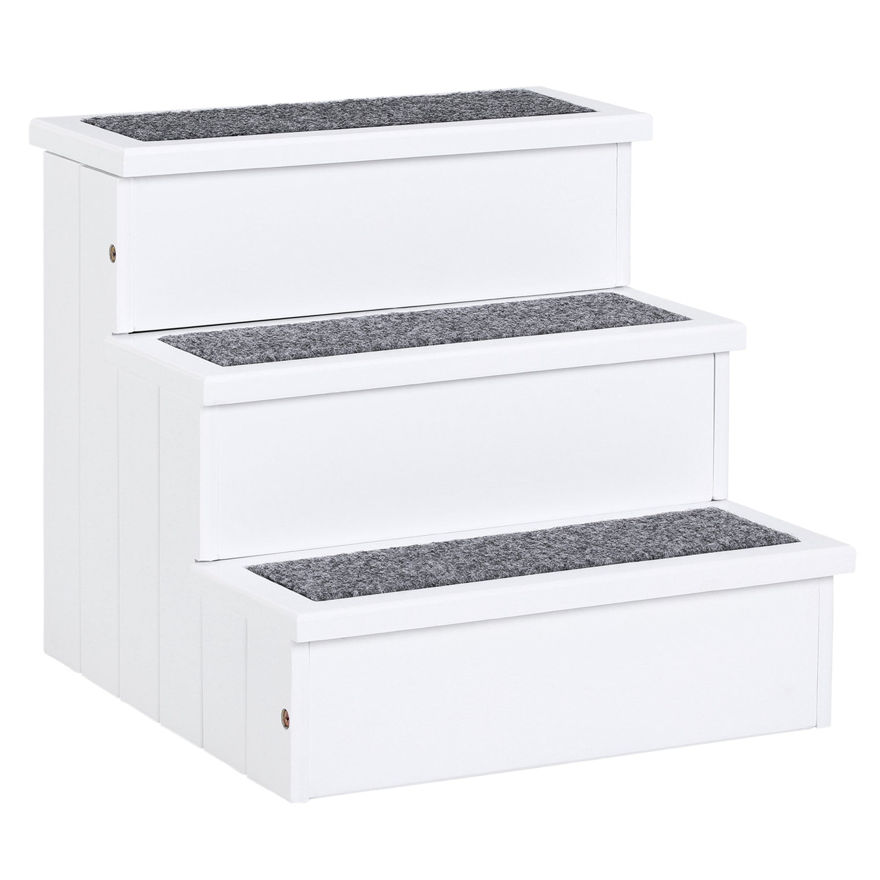 3 Step Wooden Pet Stairs, Carpeted Ramp for Cats & Small Dogs, Non-Slip Carpet, Compact, White