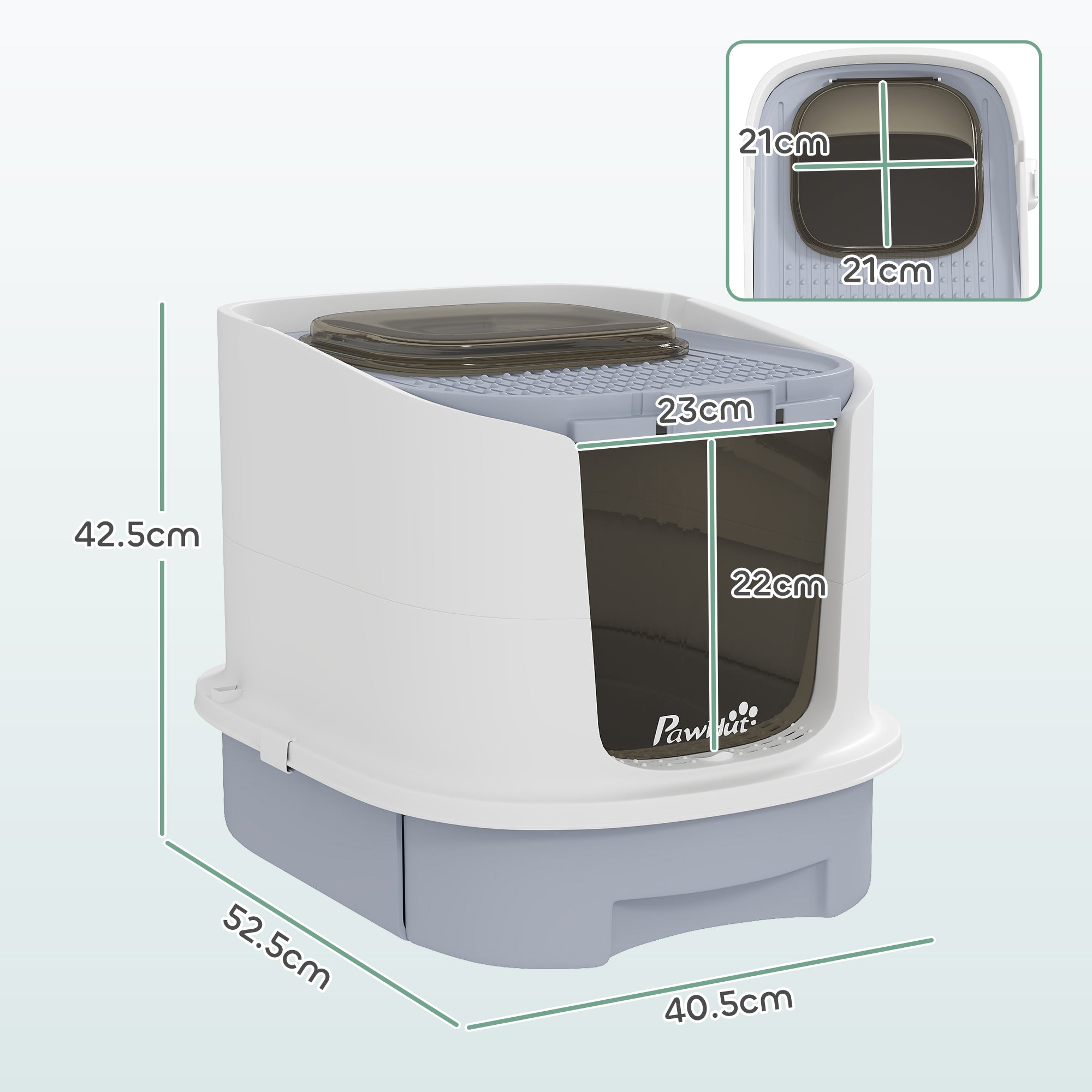 Cat Litter Box with Lid, Scoop, Deodorization Bags, Top Entry, Cat Toilet Easy Clean with Drawer Pan, Grey