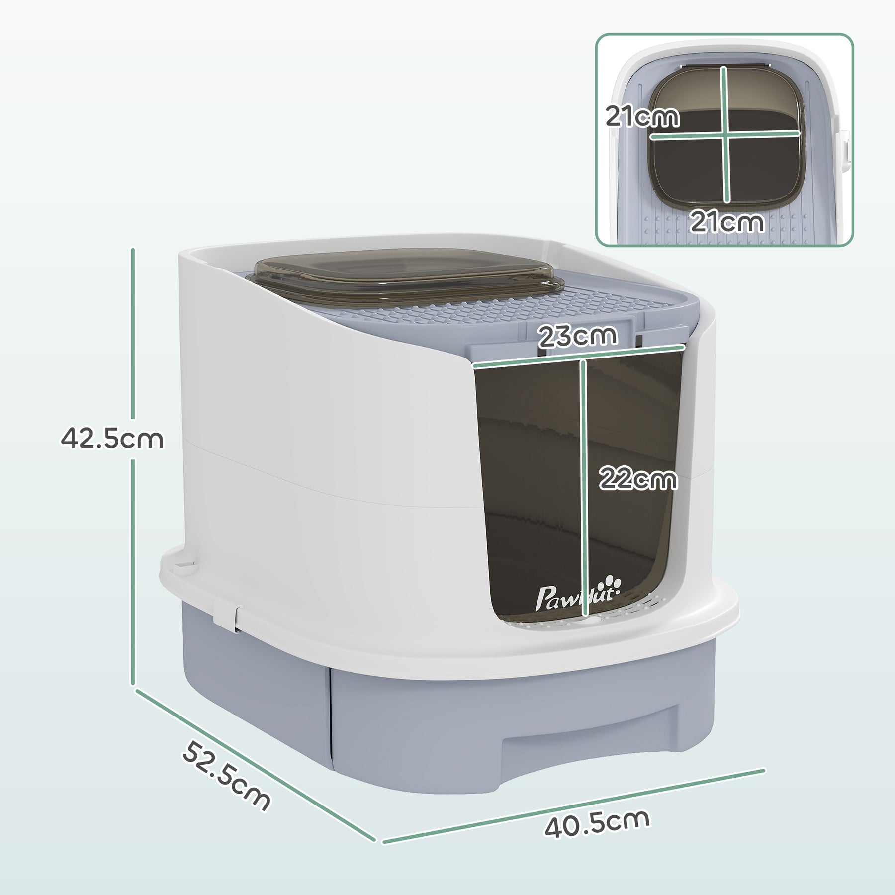 Cat Litter Box with Lid, Scoop, Deodorization Bags, Top Entry, Cat Toilet Easy Clean with Drawer Pan, Grey