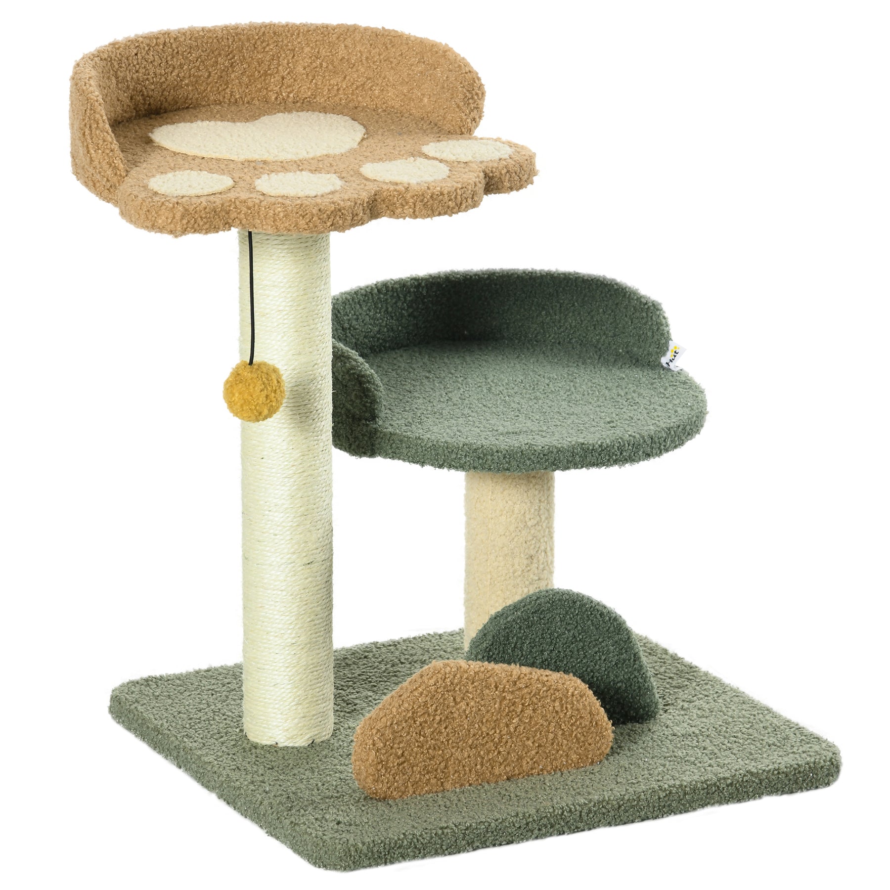 Compact Cat Tree: Scratching Posts, Dual Beds & Play Ball for Kittens, Space-Saving Design, Grey