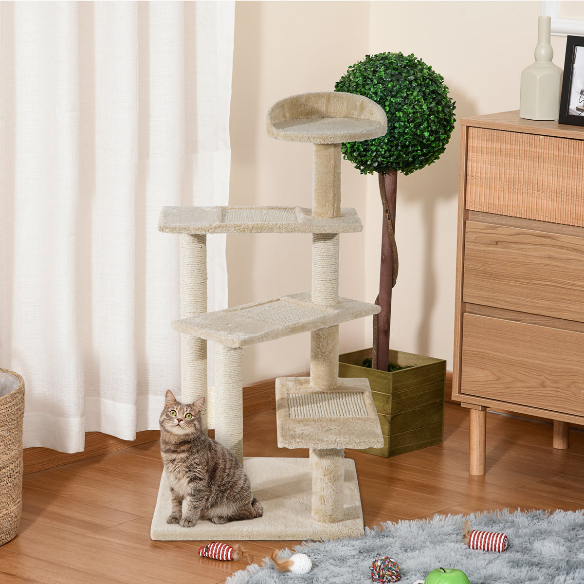 PawHut Beige Cat Tree with Sisal Scratching Posts & Multi-Level Climbing Tower Cat Tree PawHut
