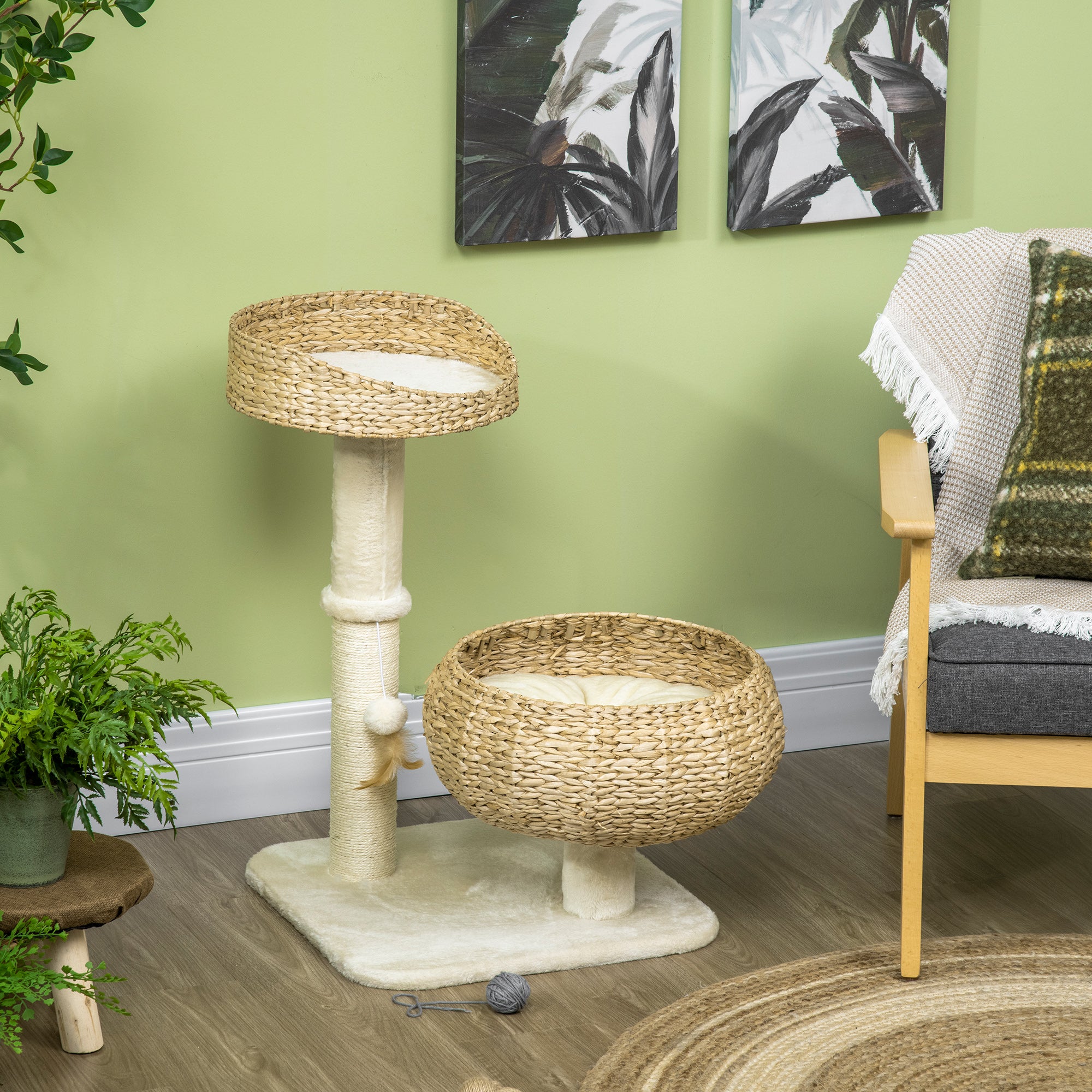 Cat Tree Kitten Tower, with Sisal Scratching Post, Two Beds, Toy Ball