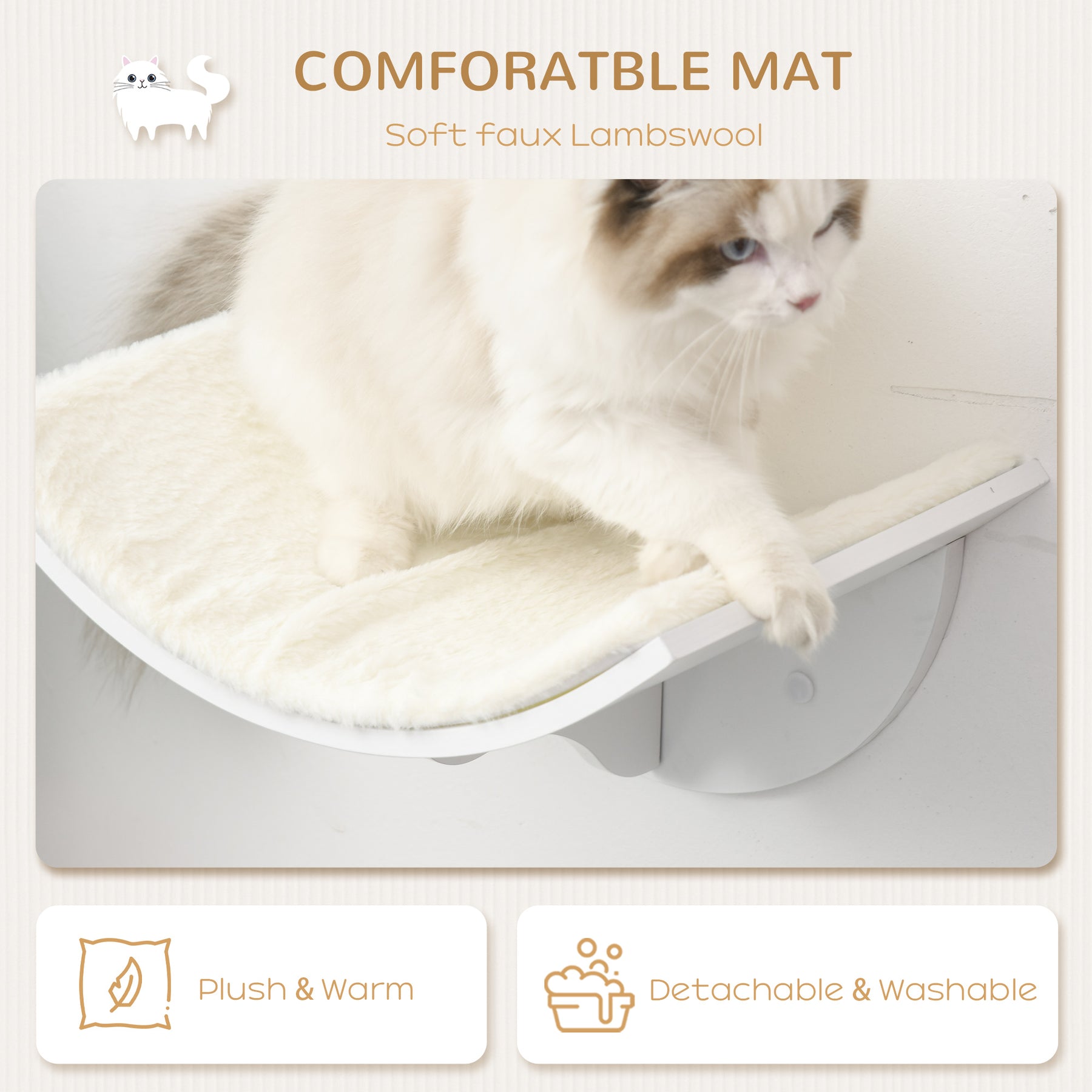 Wall-Mounted Wood Cat Shelves, Curved Kitten Bed, Climber Perch, Modern Cat Furniture