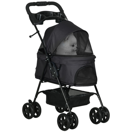Pet Stroller Foldable Cat Dog Pushchair Travel Carriage Aosom UK Default Title
