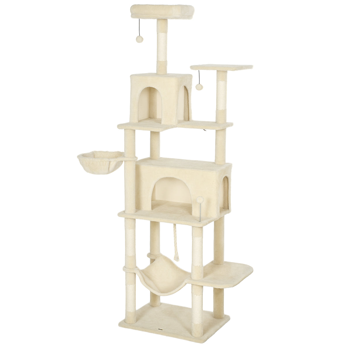 PawHut 202cm Cat Tree with 6 Scratching Posts, 2 Hammocks, 2 Condos, 2 Perches, Pompoms, for Cats to Rest and Play, Beige PawHut Default Title