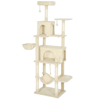 PawHut 202cm Cat Tree with 6 Scratching Posts, 2 Hammocks, 2 Condos, 2 Perches, Pompoms, for Cats to Rest and Play, Beige PawHut Default Title