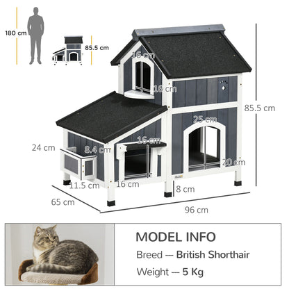 Wooden Cat House Outdoor With Flower Pot 2 Tiers Shelter Aosom UK