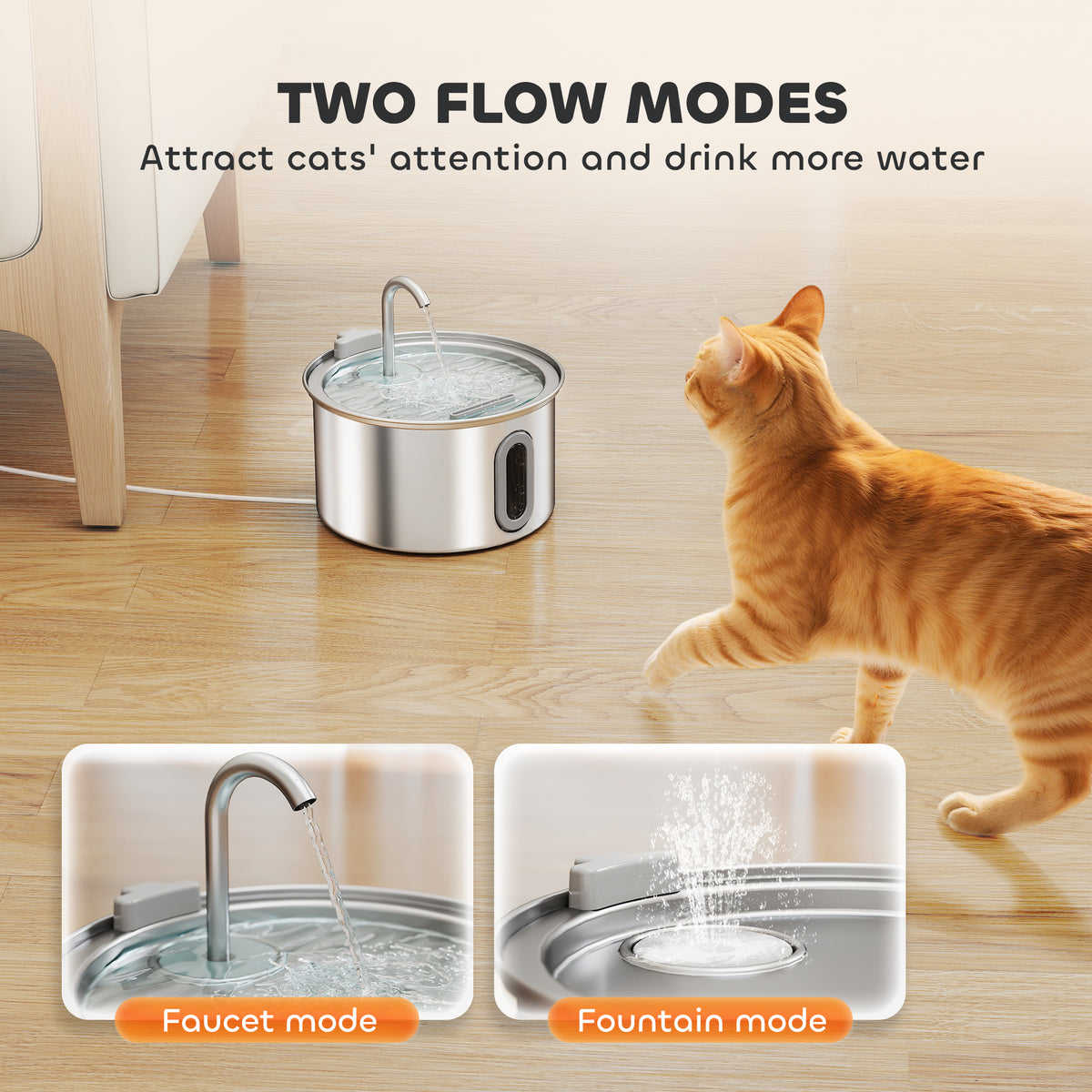PawHut 2.5L Stainless Steel Cat Water Fountain for Drinking with Ultra-Silent Pump, Water-Level Window, 7 Filters PawHut