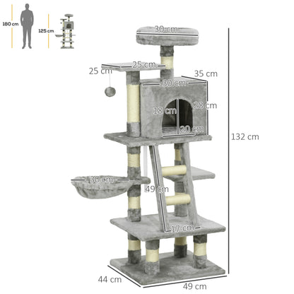 Cat Tree With Scratching Post House Hammock Grey Aosom UK