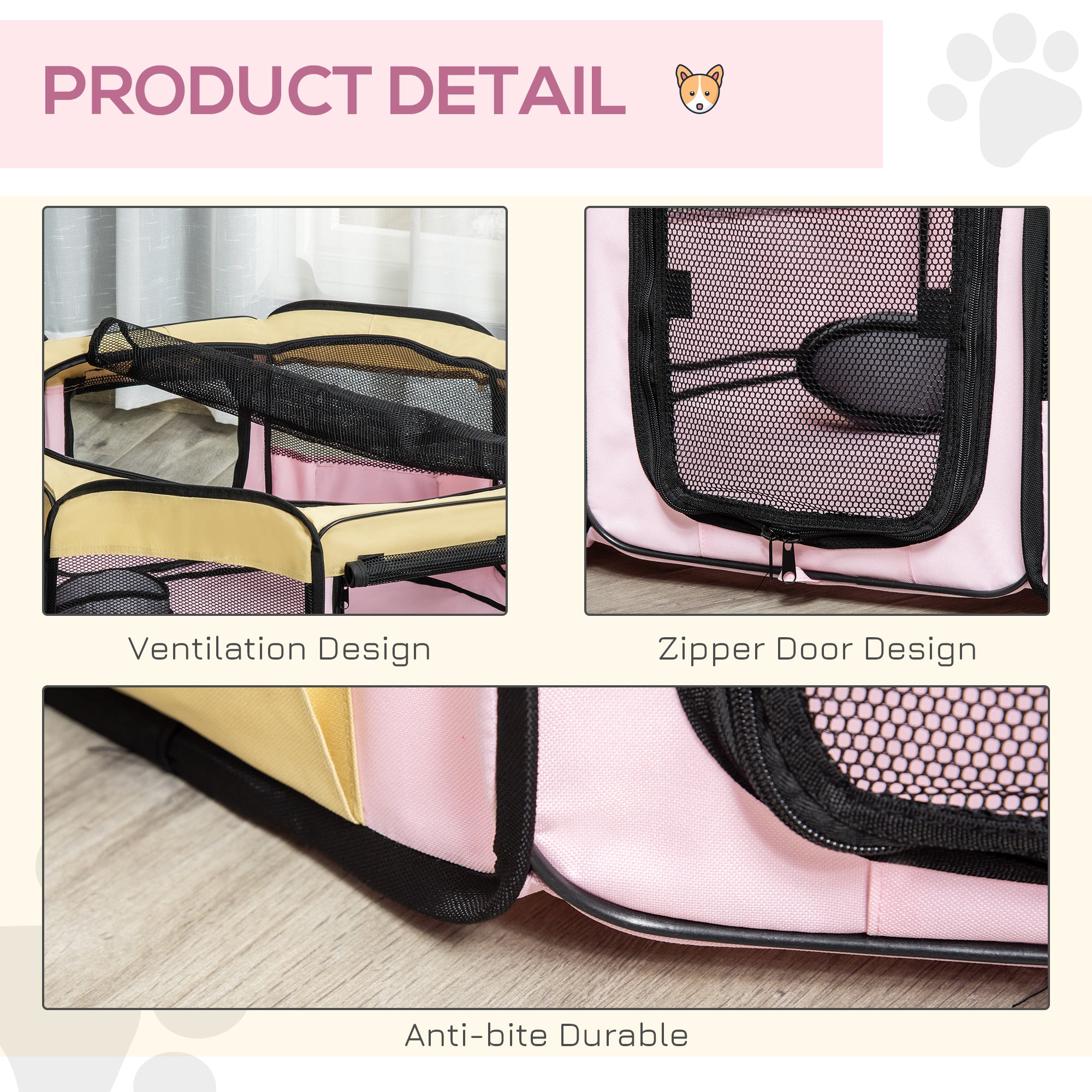 Small Pet Playpen, Fabric Enclosure for Dogs, Cats, Rabbits, Guinea Pigs, Pink