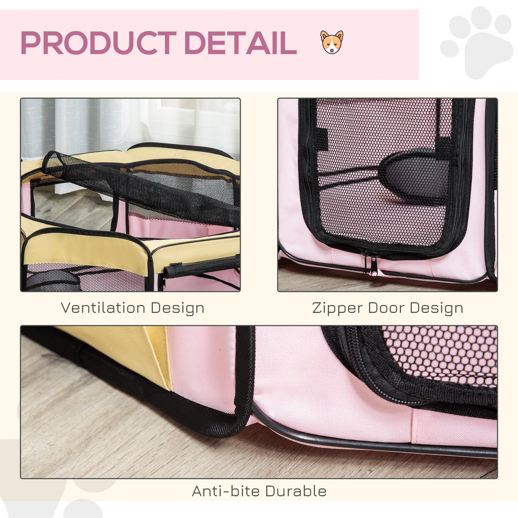 Small Pet Playpen, Fabric Enclosure for Dogs, Cats, Rabbits, Guinea Pigs, Pink