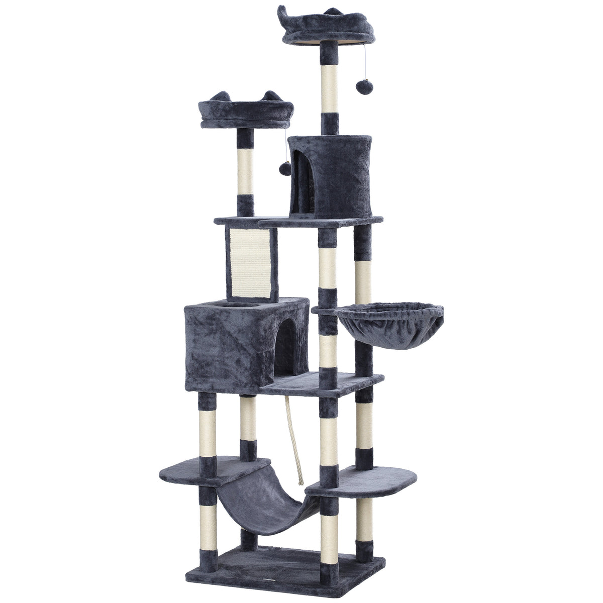 PawHut 206cm Cat Tree, Multi-Level Cat Tower with Scratching Posts and Board, Beds, Condos, Platforms, Toy Balls, Dark Grey PawHut Default Title