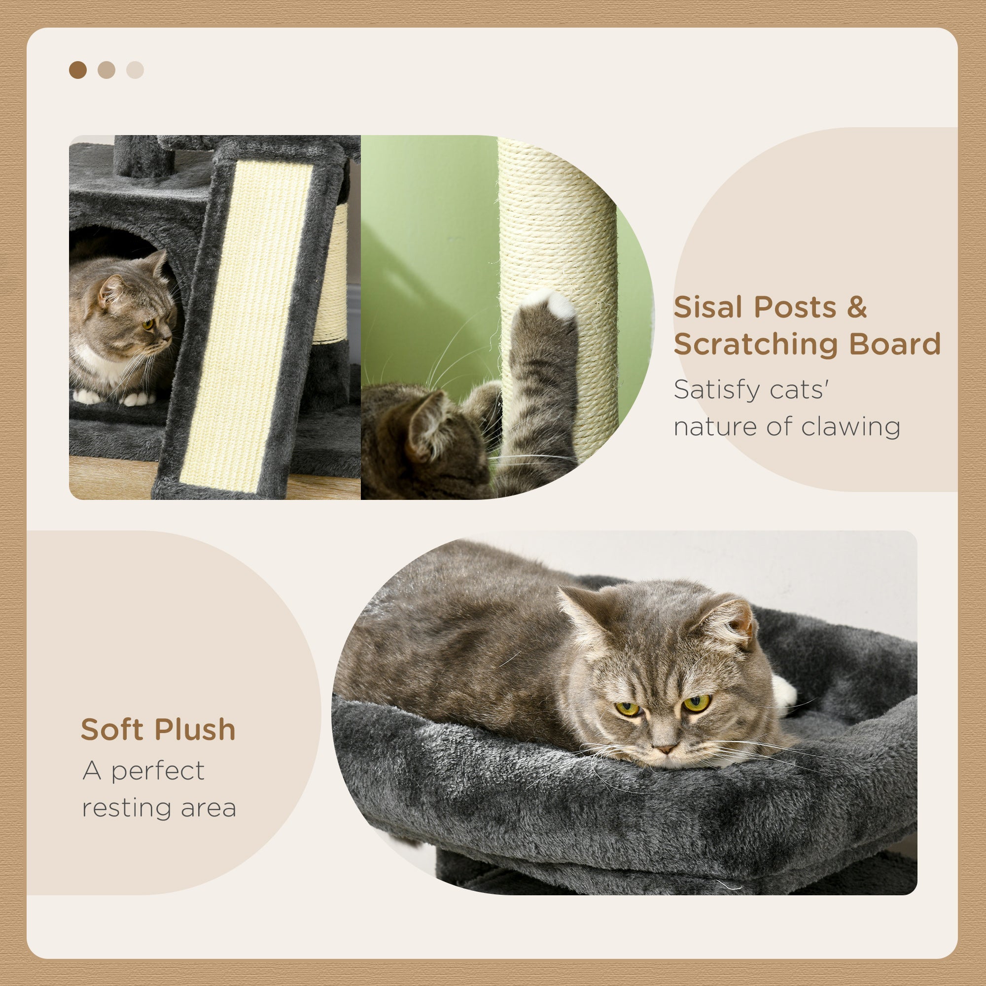 Cats 3-Tier Sisal Rope Leisure Tree Dark Grey