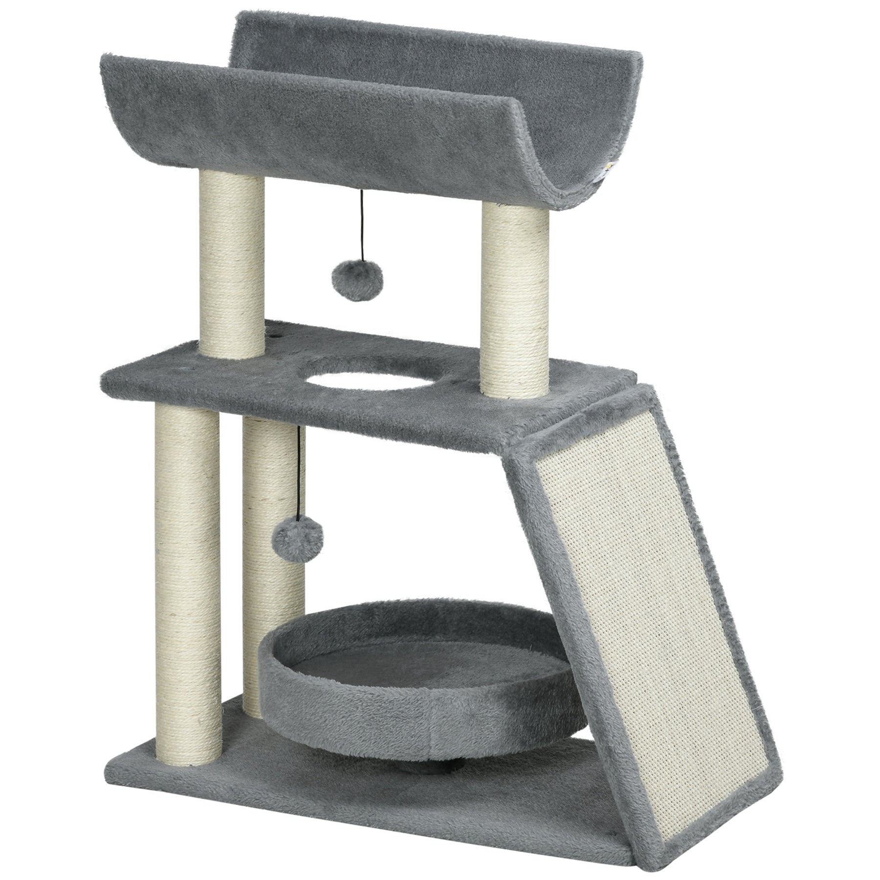 Cat Tree Tower: Scratching Posts, Cosy Bed & Perch, Interactive Ball Toy for Feline Fun, Light Grey