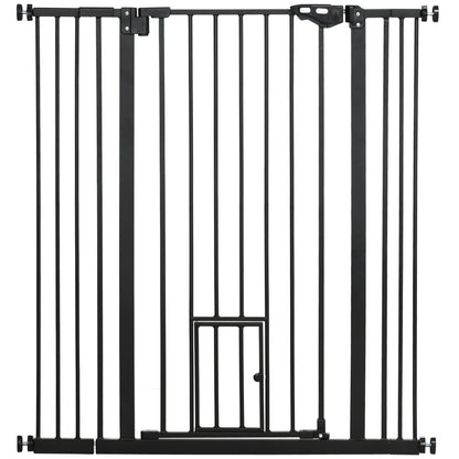 PawHut Extra Tall Pet Gate, Indoor Dog Safety Gate, with Cat Flap, Auto Close, 74-101cm Wide - Black PawHut Default Title