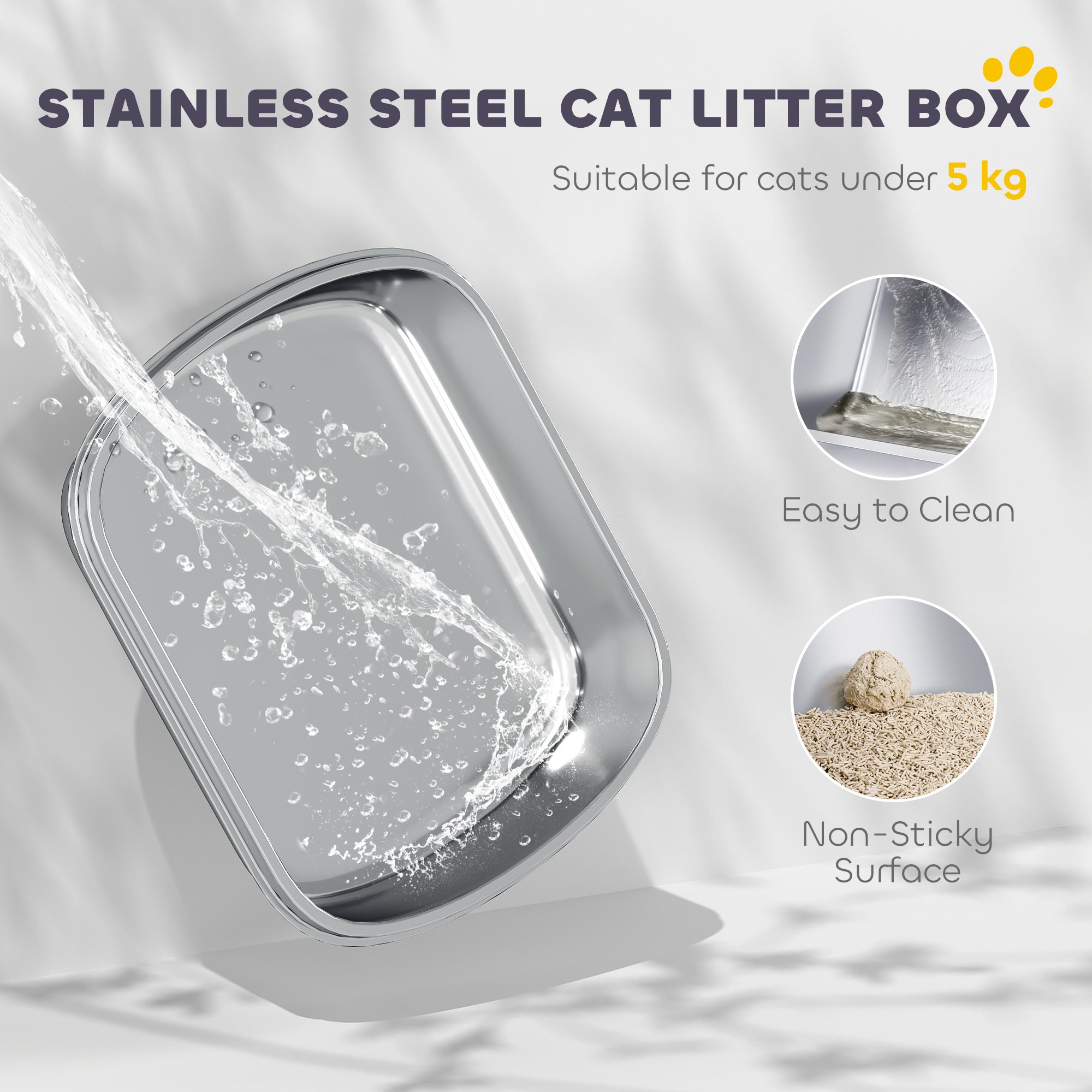 Large Stainless Steel Litter Box, Enclosed Metal Cat Litter Tray with Scoop & Deodoriser Bag, Front-Entry & Top-Exit
