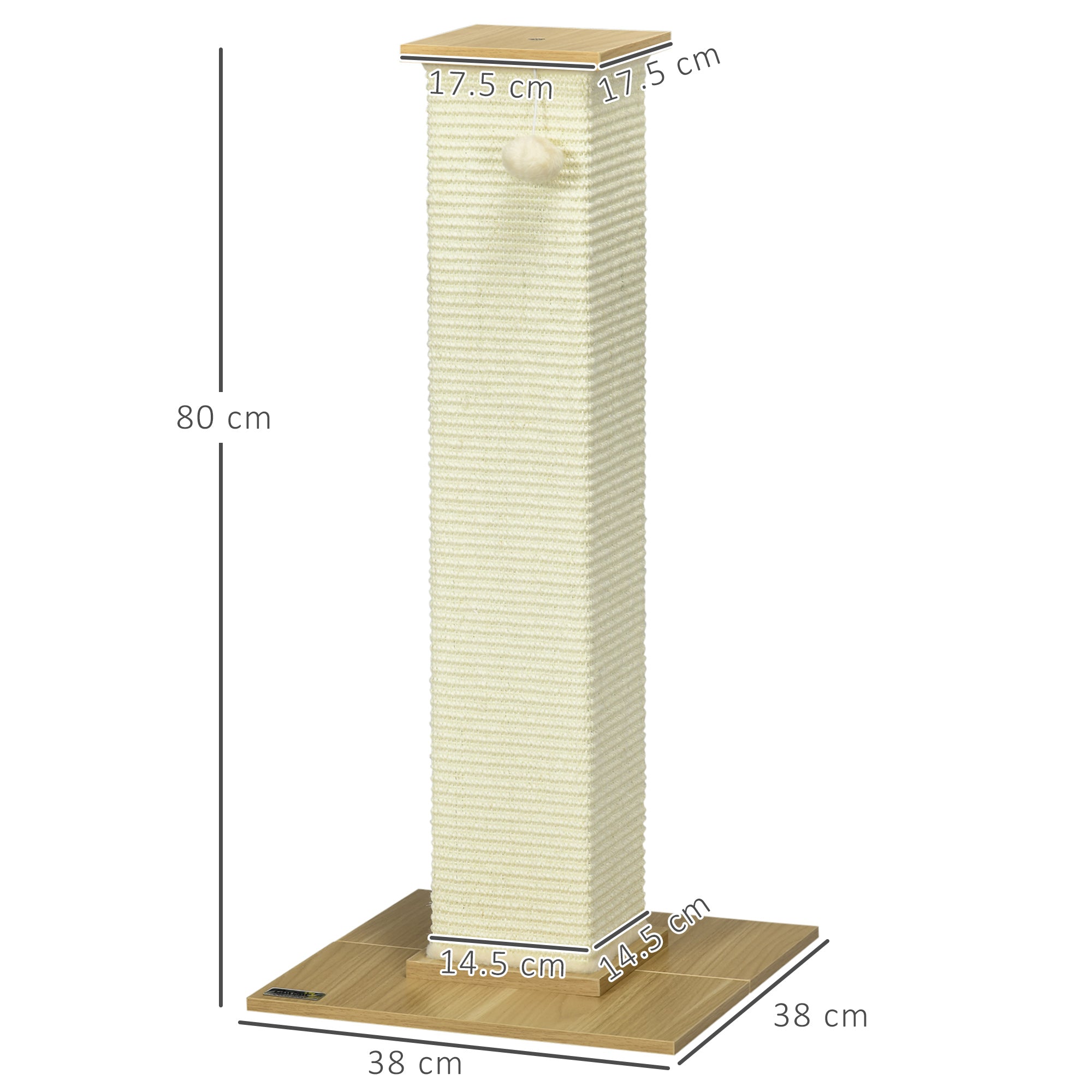 Tall Cat Scratching Post, 80cm Sisal Rope Climbing Tree with Play Ball, Durable Pet Activity Centre