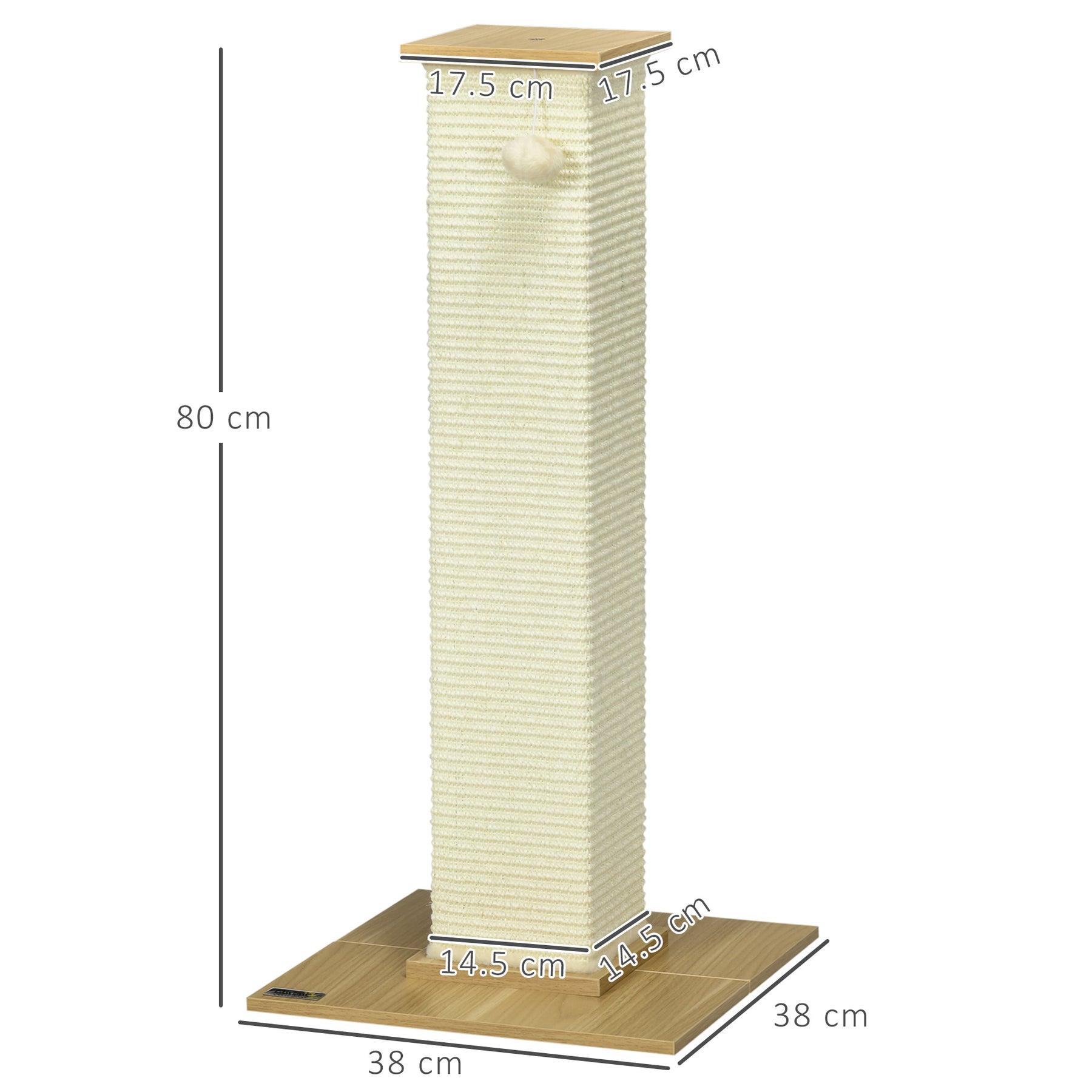 Tall Cat Scratching Post, 80cm Sisal Rope Climbing Tree with Play Ball, Durable Pet Activity Centre