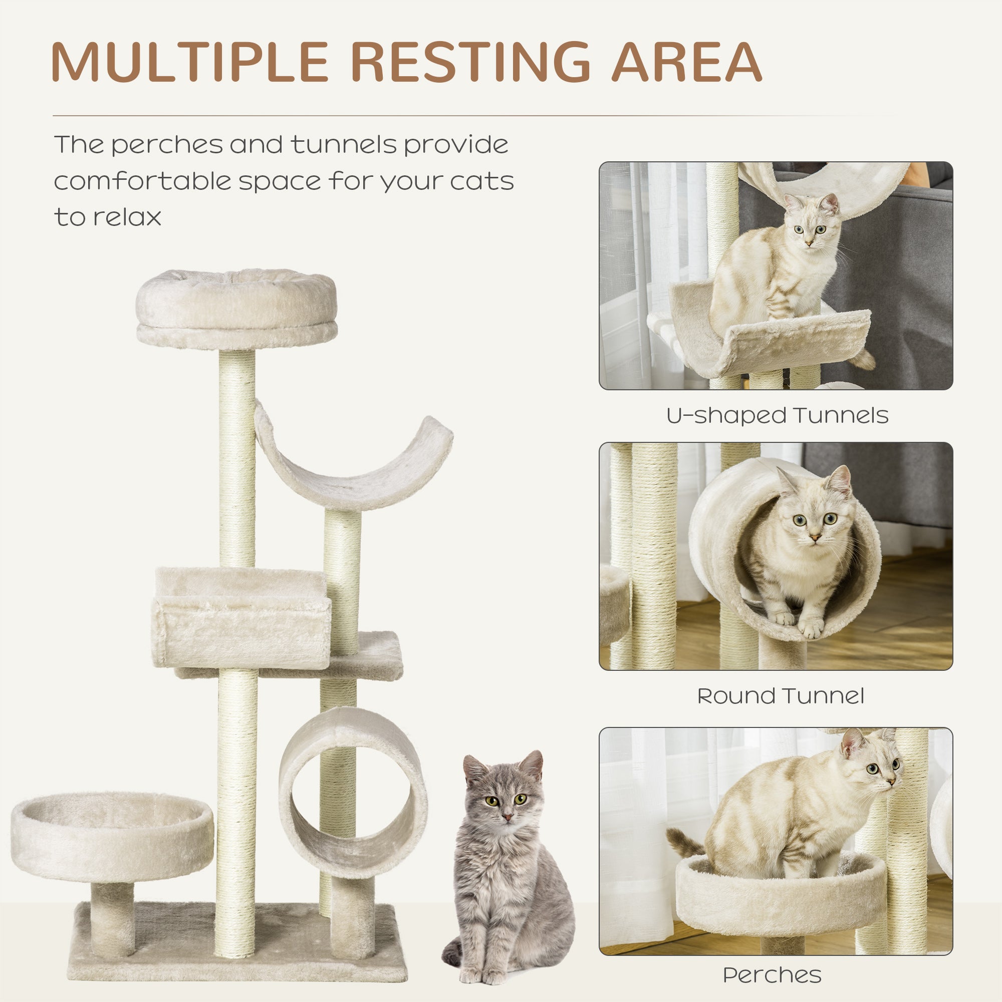 Cat Tree, Plush, Beige