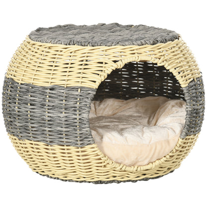 Wicker Cat Bed Rattan Raised Cosy Kitten Cave Aosom UK Default Title