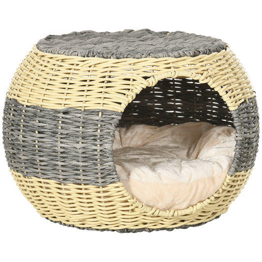 Wicker Cat Bed Rattan Raised Cosy Kitten Cave Aosom UK Default Title