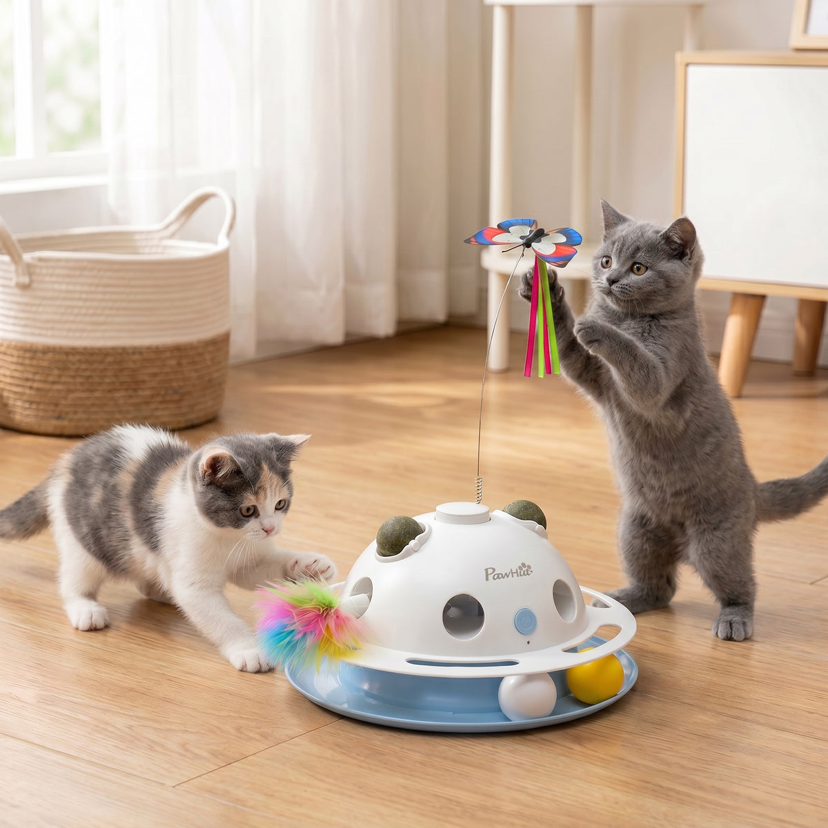 PawHut 4-in-1 Interactive Cat Toy with Moving Feather, Butterfly & Catnip Interactive Cat Toy PawHut