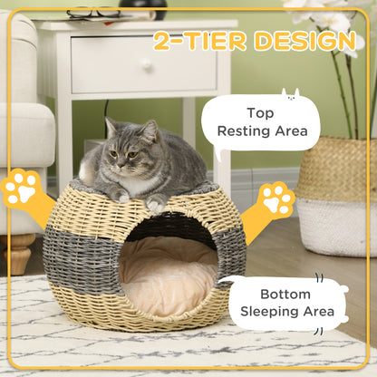 Wicker Cat Bed Rattan Raised Cosy Kitten Cave Aosom UK
