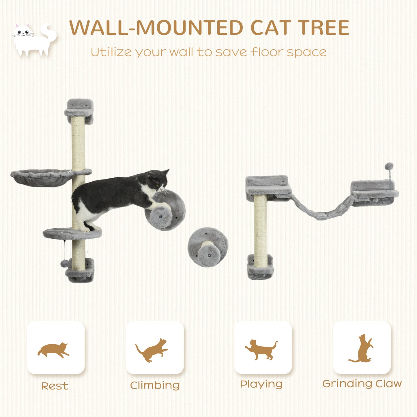 Cat Shelves Fit Up To 5Kg 4 Piece Set With Hammock Perches Aosom UK
