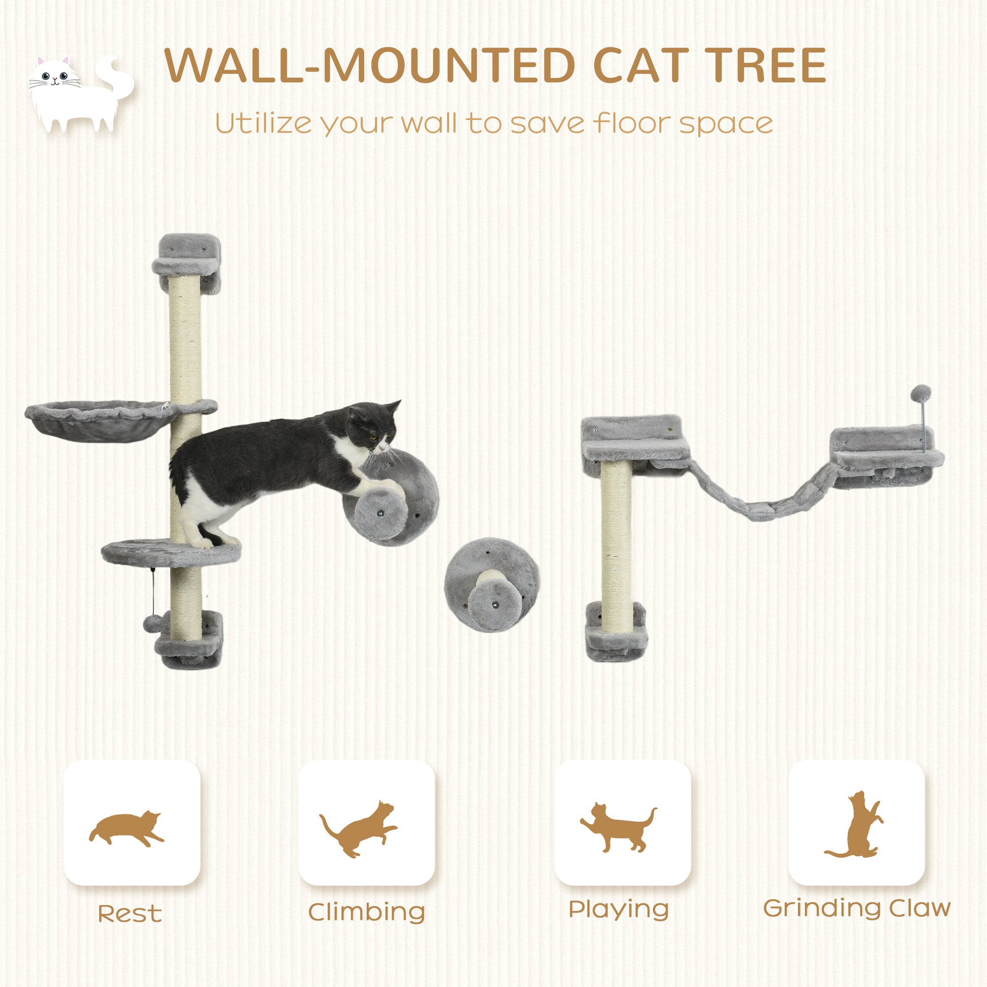 Cat Shelves Fit Up To 5Kg 4 Piece Set With Hammock Perches Aosom UK