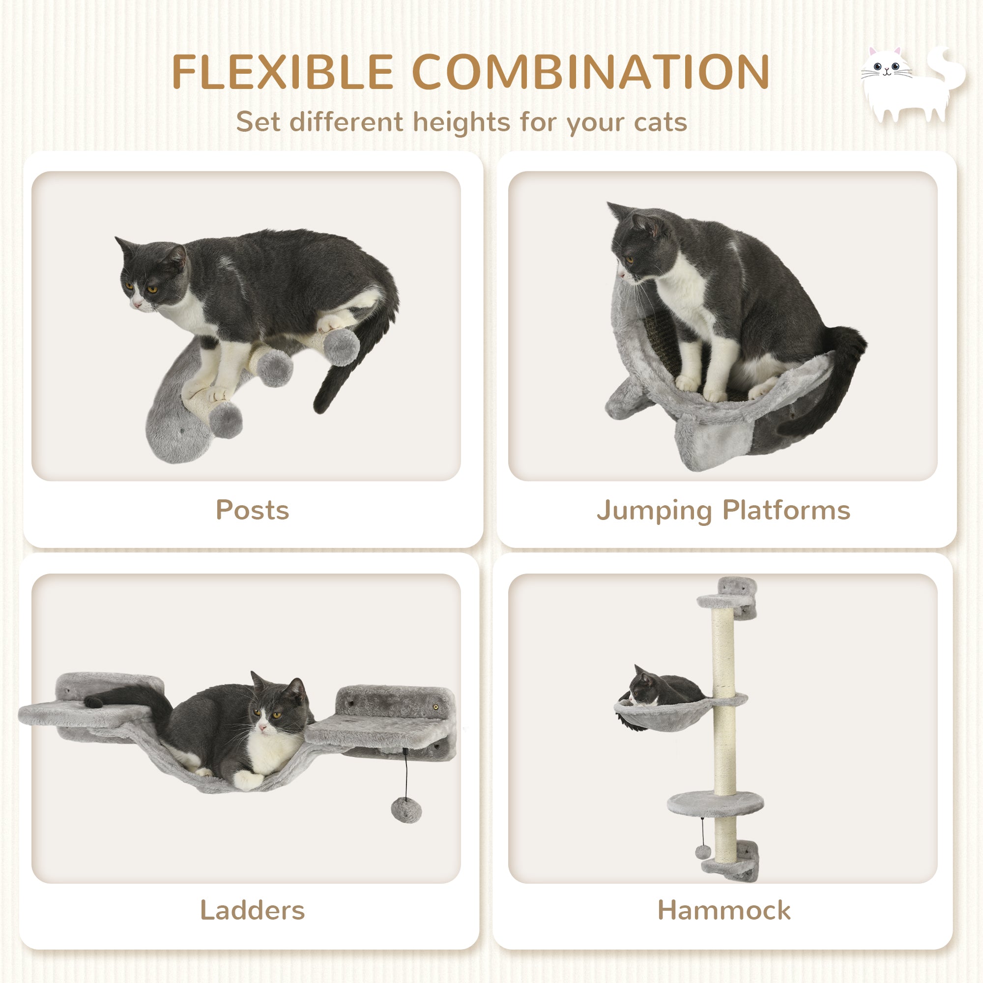 4-Piece Cat Wall Furniture, Grey