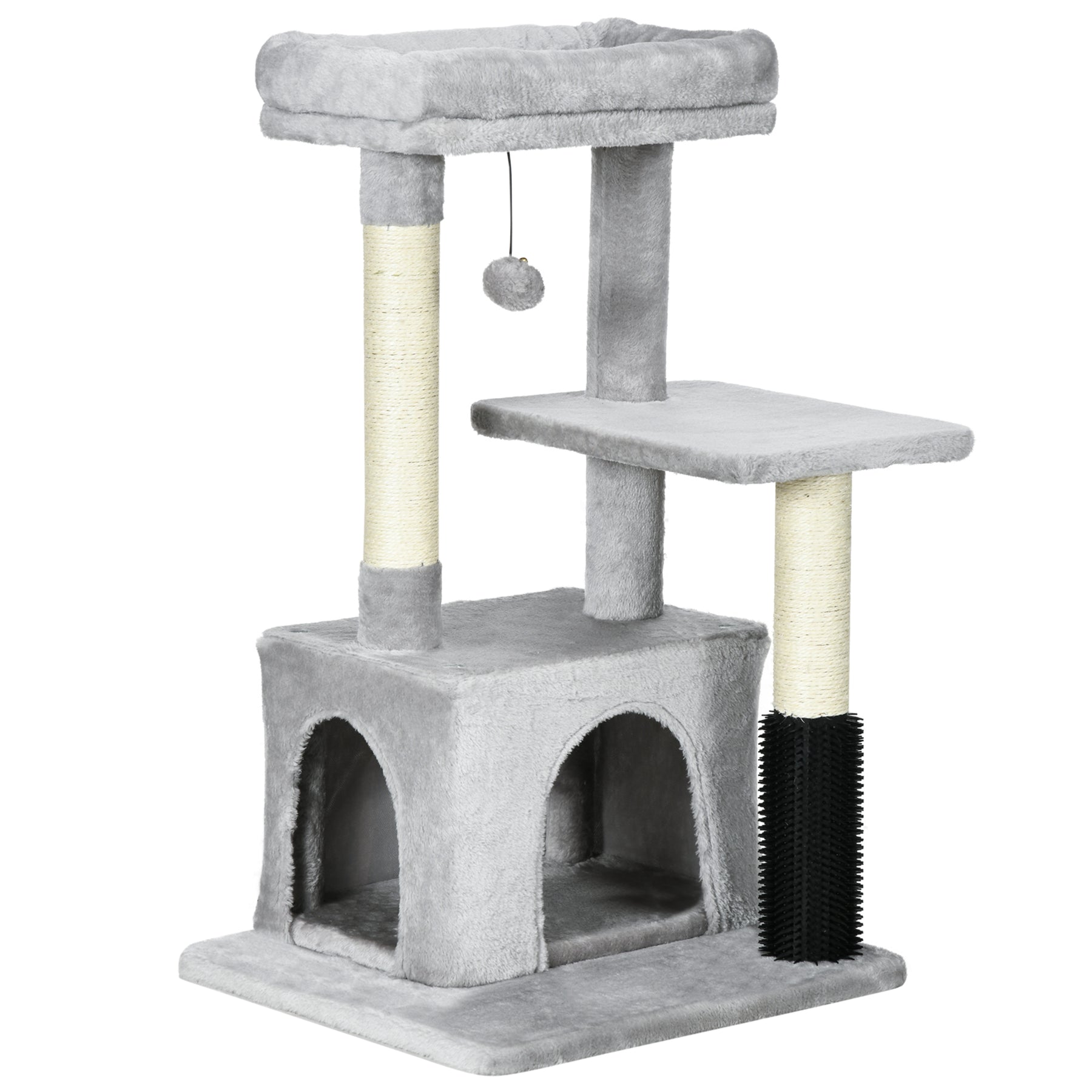 Cat Tree Tower with Sisal Scratching Posts, Kitten Climbing Activity Centre, Massage Toy Included, Light Grey