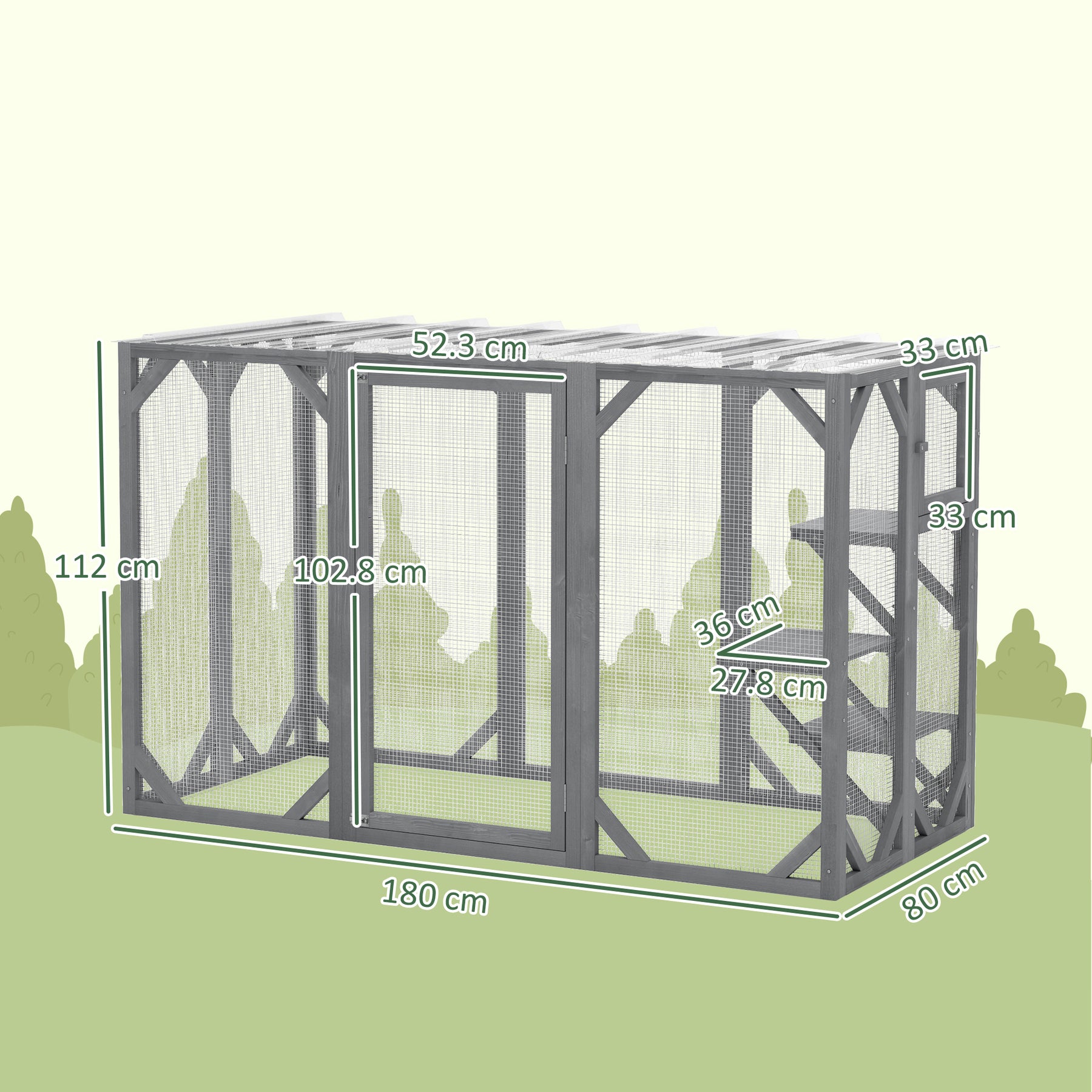 Outdoor Wooden Cat House with 3 Platforms, Large Door and Weatherproof Roof, for Multiple Cats, Grey