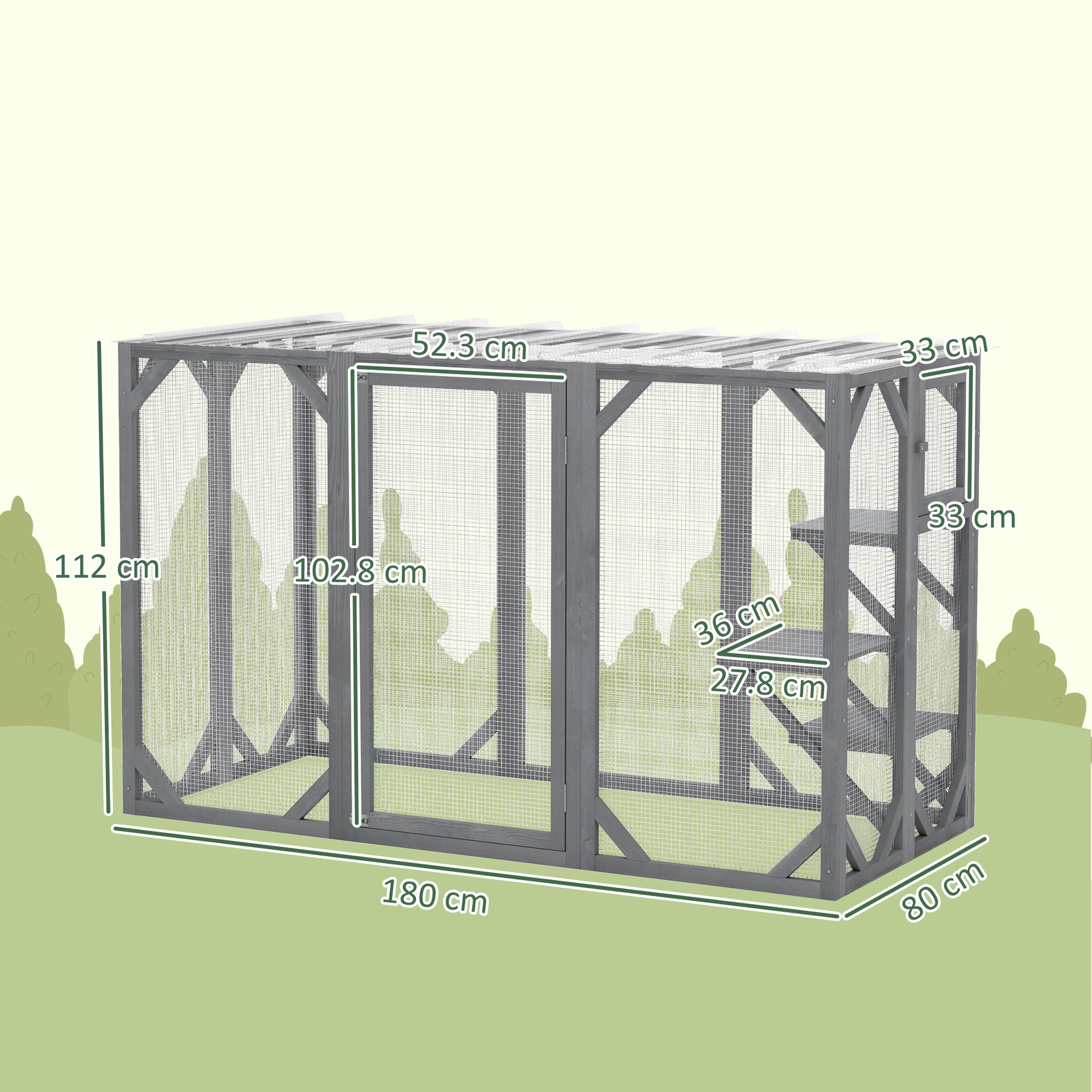 Outdoor Wooden Cat House with 3 Platforms, Large Door and Weatherproof Roof, for Multiple Cats, Grey