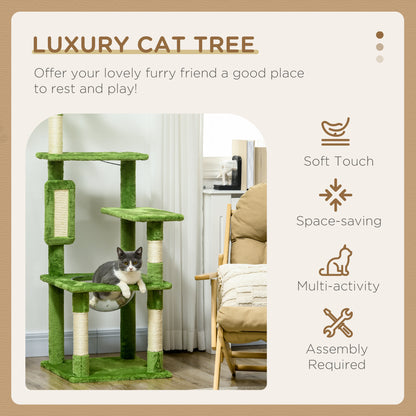 142Cm Cat Tree Tower With Scratching Post Hammock Toy Ball Aosom UK