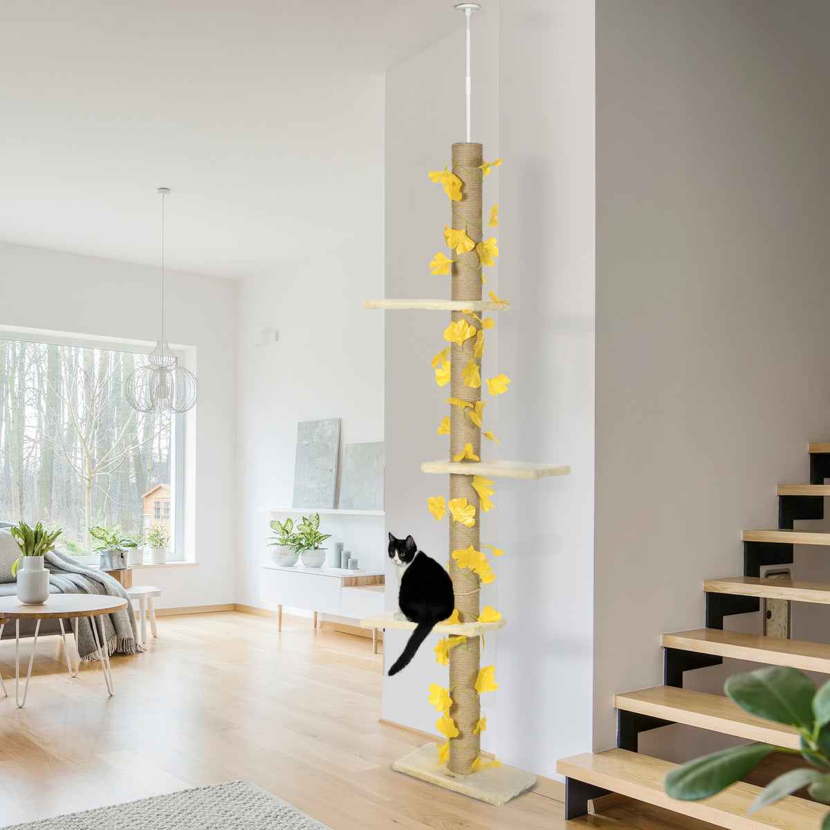 PawHut Adjustable Floor to Ceiling Cat Tree with Jute Scratching Posts & Perches Floor to Ceiling Cat Trees PawHut