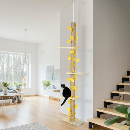 PawHut Adjustable Floor to Ceiling Cat Tree with Jute Scratching Posts & Perches Floor to Ceiling Cat Trees PawHut