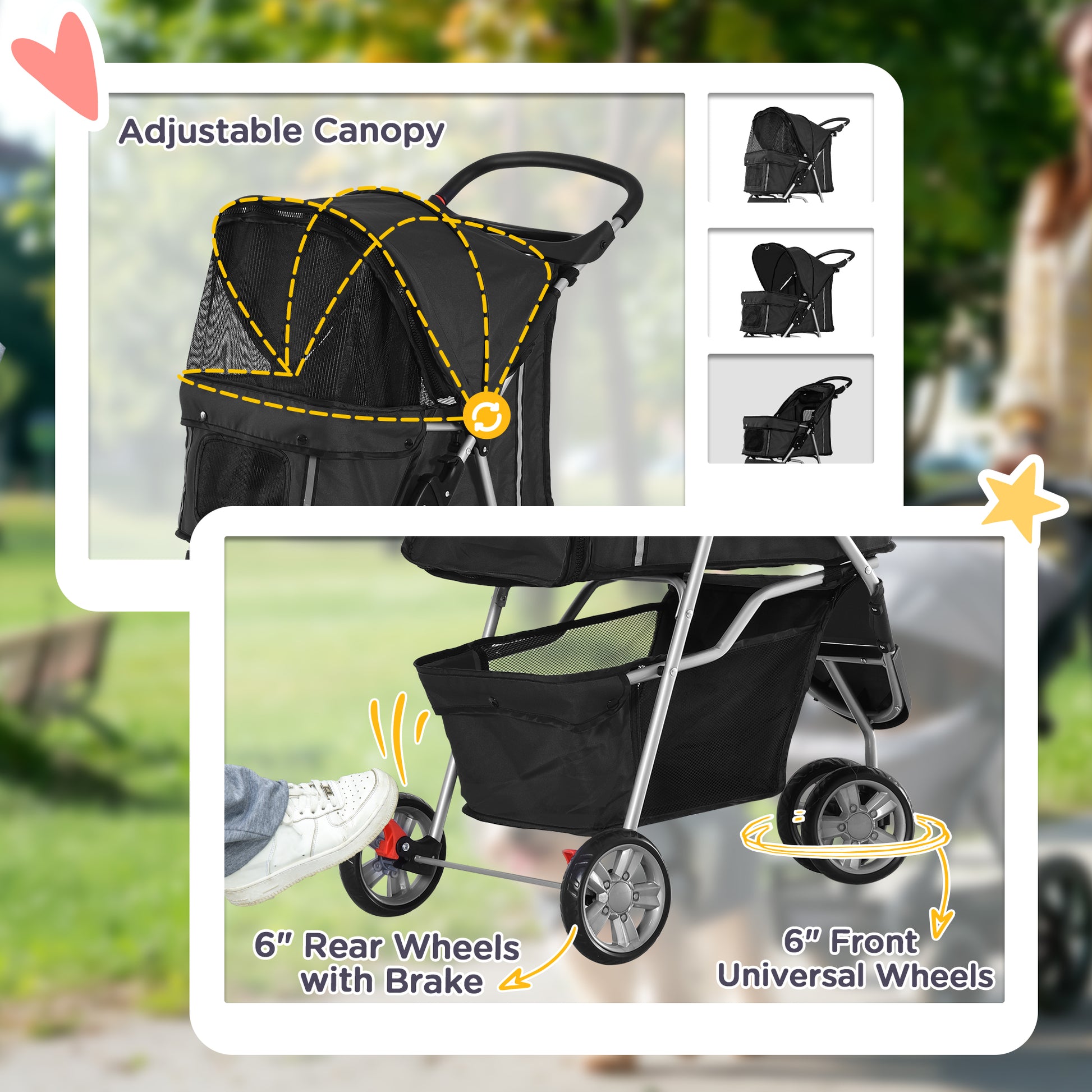 Pet Travel Stroller Cat Dog Pushchair Trolley Puppy Jogger Aosom UK
