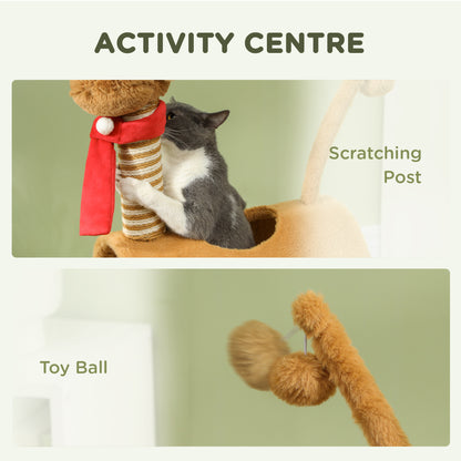 Deer Themed Cat Tree With Scratching Posts Toy Ball Tunnel Aosom UK