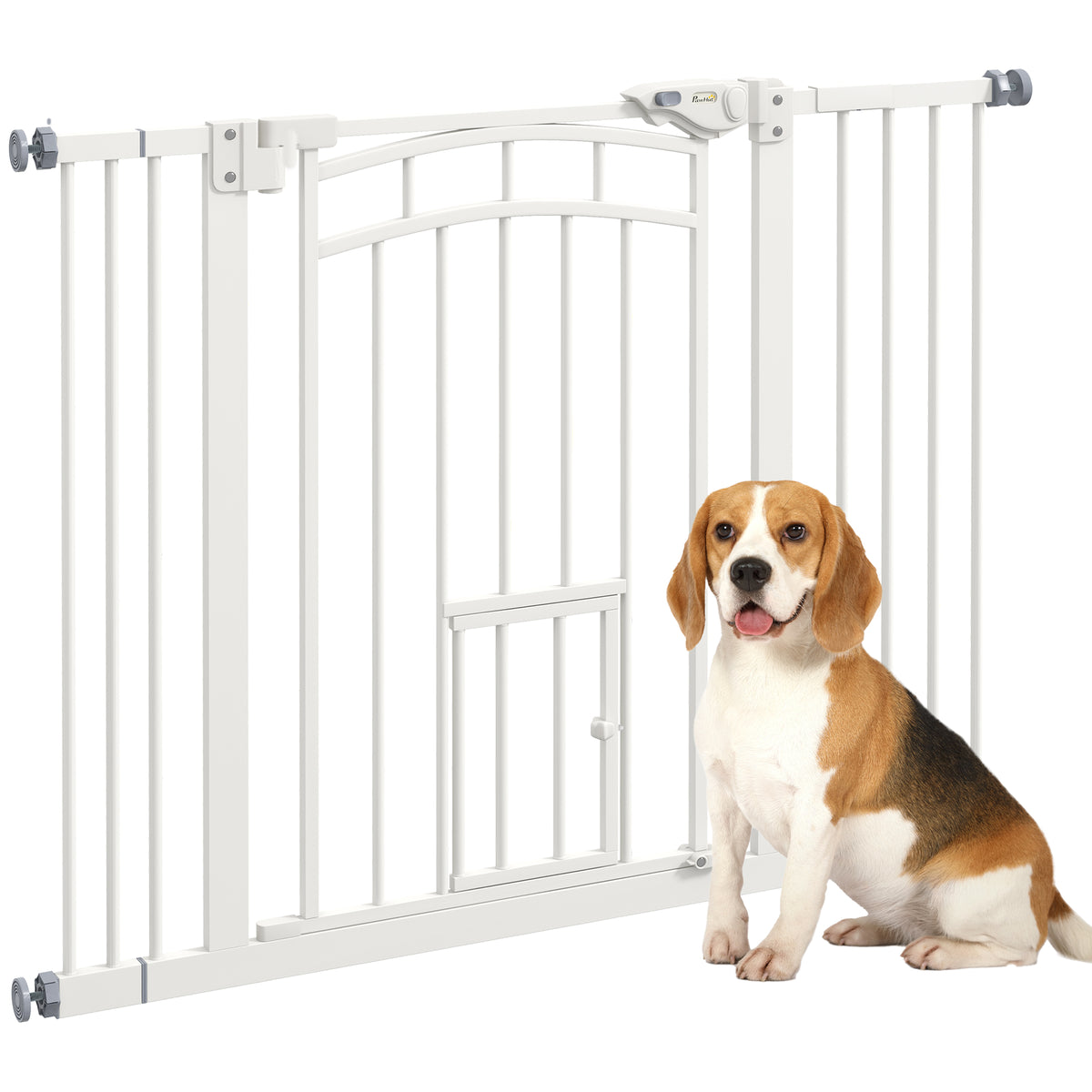 PawHut Pressure Fit Stair Dog Gate w/ Small Cat Door, Automatic Closing Door, Double Locking, for 74-100cm Openings - White PawHut Default Title
