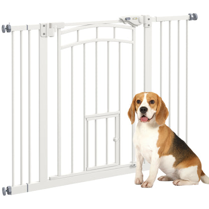 PawHut Pressure Fit Stair Dog Gate w/ Small Cat Door, Automatic Closing Door, Double Locking, for 74-100cm Openings - White PawHut Default Title