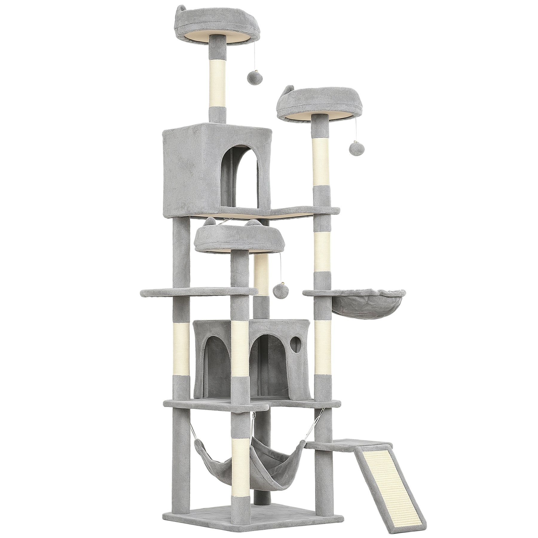 Cat Tree, Large Multi-Level Cat Tower for Indoor Kittens with 8 Scratching Posts, 3 Plush Beds, 2 Hammocks