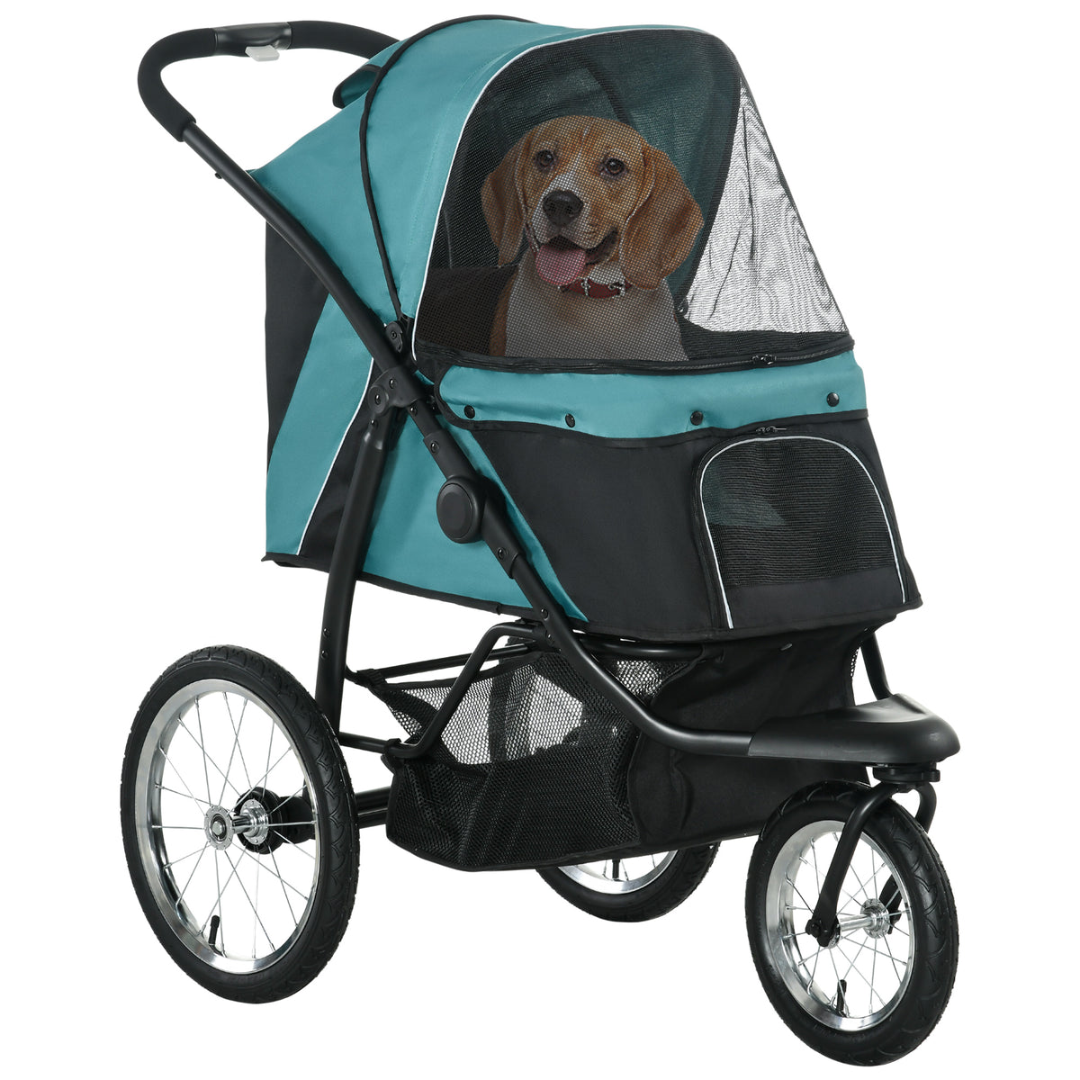 PawHut Foldable Pet Stroller Jogger, with Three Wheels, Canopy, for Medium and Small Dogs, Green PawHut Default Title