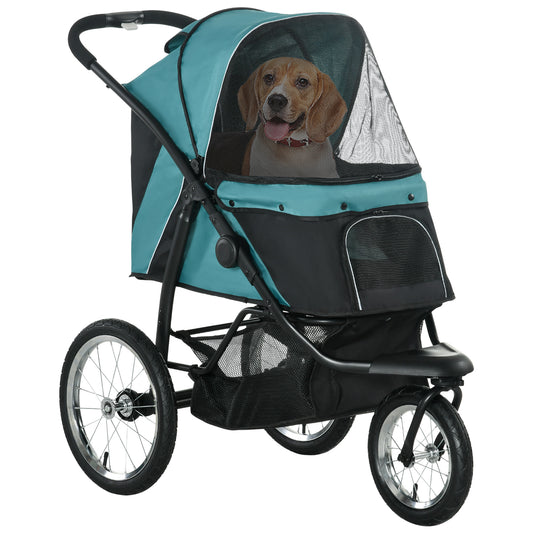 Pet Stroller Jogger for Medium, Small Dogs, Foldable Cat Pram Dog Pushchair w/ Adjustable Canopy, 3 Big Wheels - Dark Green Aosom UK Default Title