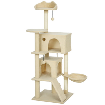 PawHut 140cm Large Cat Tree Tower with Sisal Scratching Posts, Plush Perches, Hammock, Beige PawHut Default Title