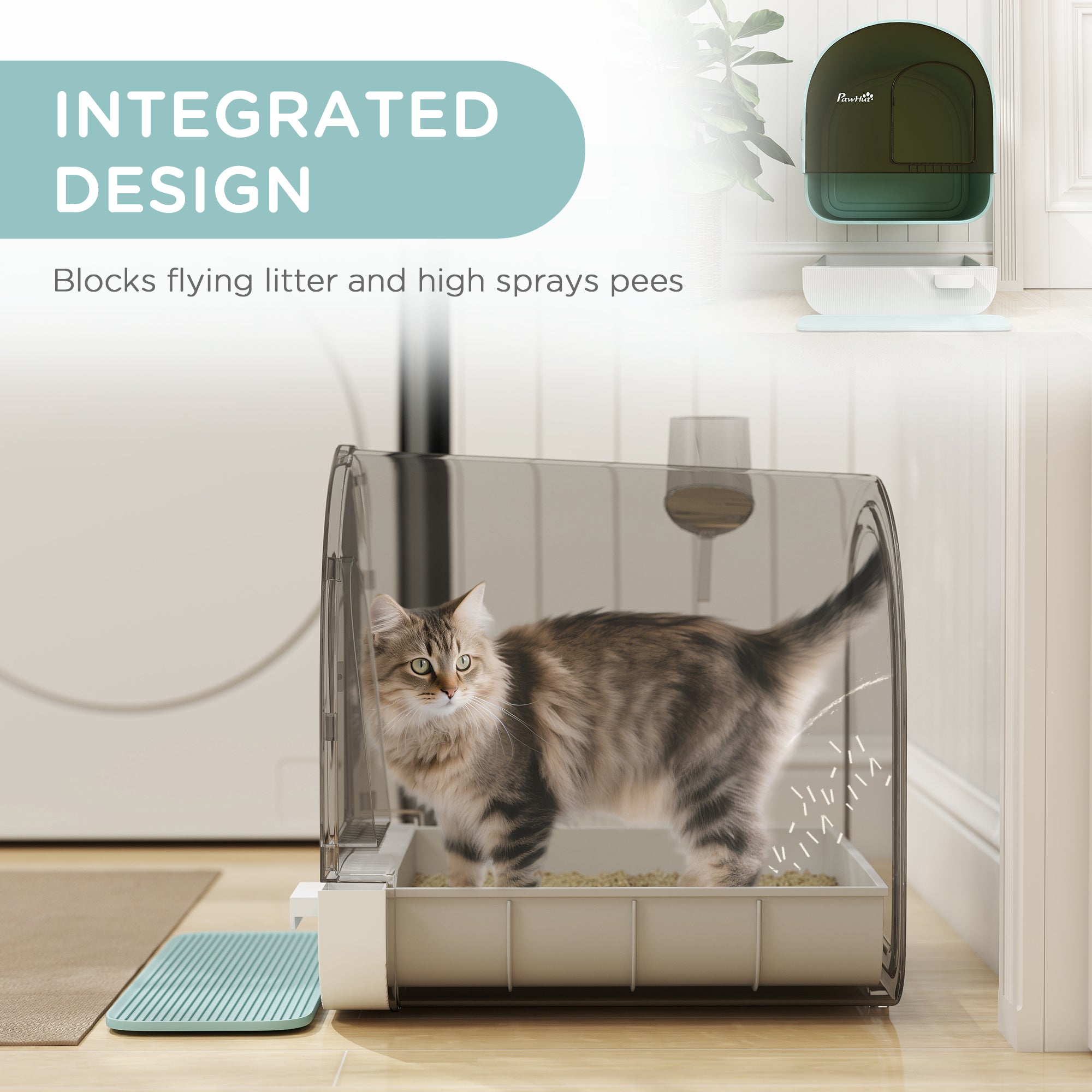 Hooded Cat Litter Box, Enclosed Kitten Litter Tray with Scoop, Filter & Flap Door, Green