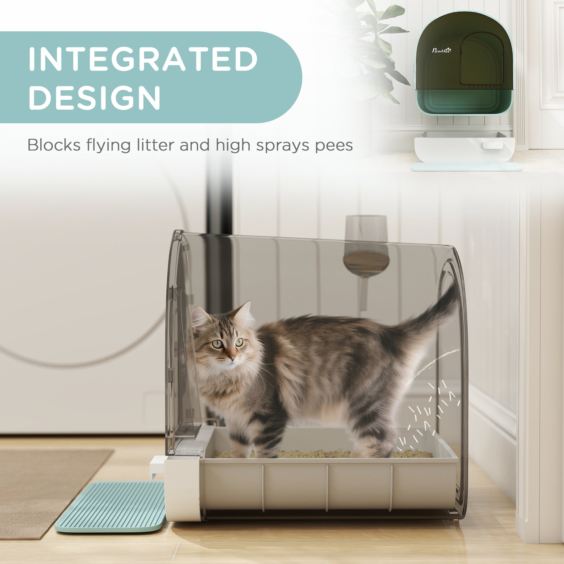 Hooded Cat Litter Box, Enclosed Kitten Litter Tray with Scoop, Filter & Flap Door, Green