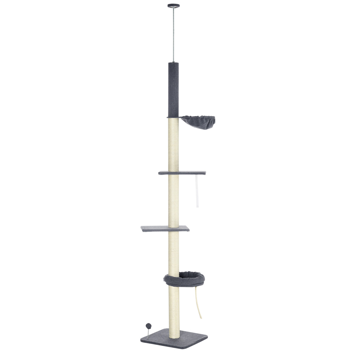 PawHut Floor to Ceiling Cat Tree 240-270cm with Hammock & Bed Floor to Ceiling Cat Trees PawHut Default Title