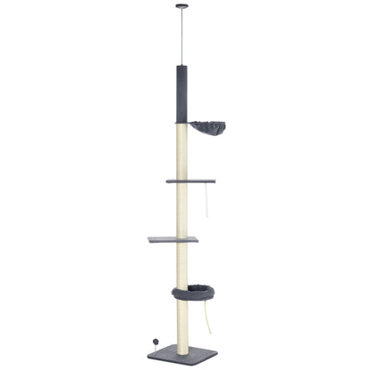 PawHut Floor to Ceiling Cat Tree 240-270cm with Hammock & Bed Floor to Ceiling Cat Trees PawHut Default Title