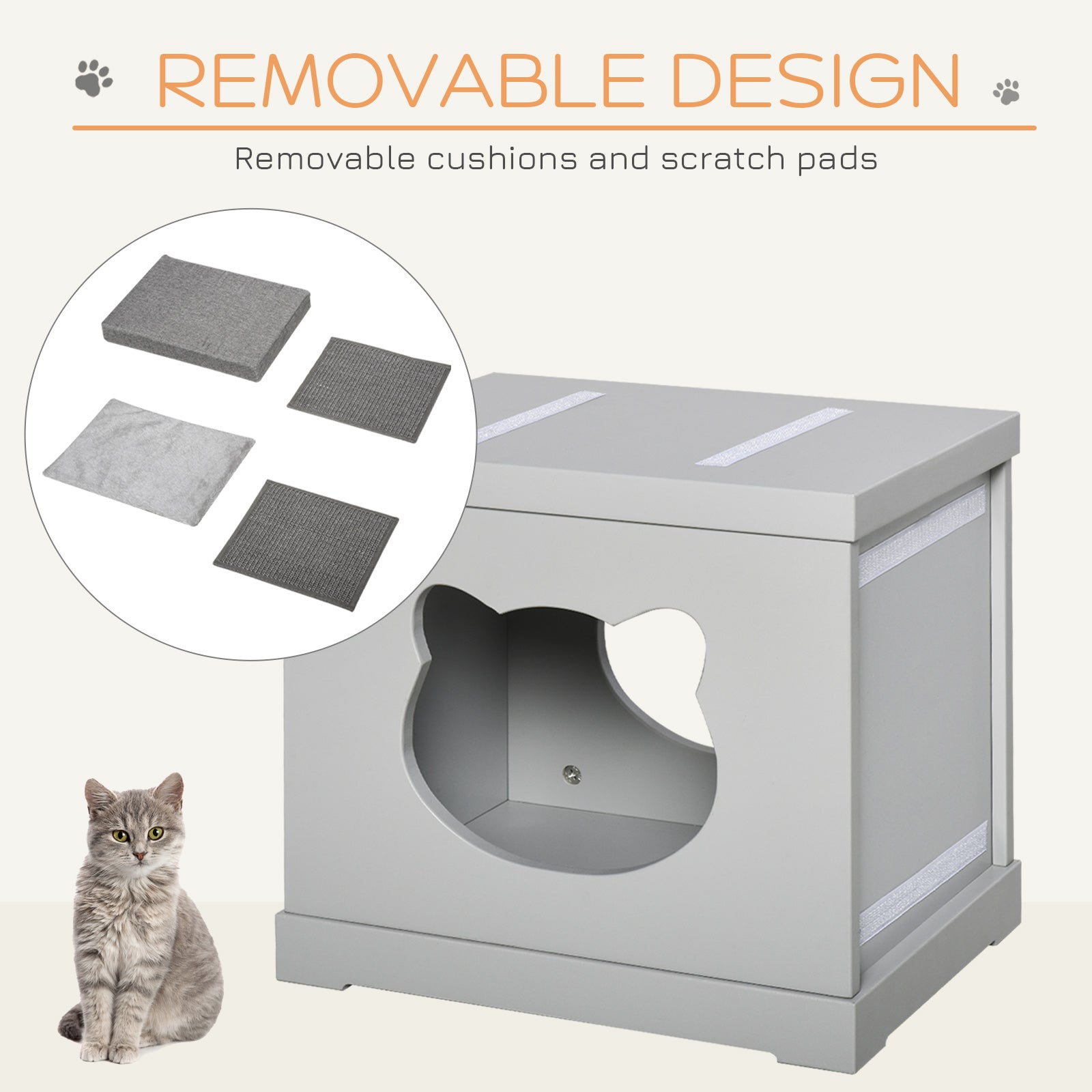Cat House Bed Kitten Cave Cube Indoor for Small Pet with Removable Sisal Scratching Pads Soft Cushions, Grey